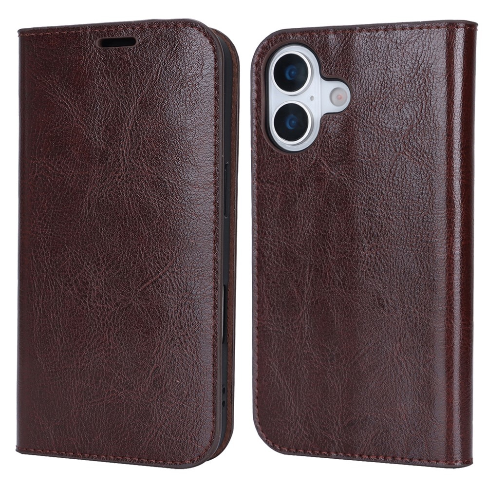 Coque portefeuille en cuir Veritable iPhone 17, Marron foncé