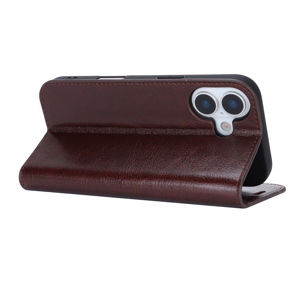 Coque portefeuille en cuir Veritable iPhone 17, Marron foncé