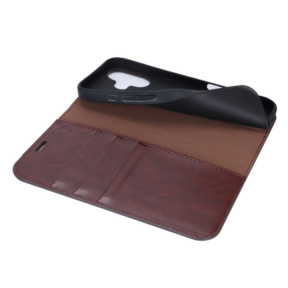 Coque portefeuille en cuir Veritable iPhone 17, Marron foncé