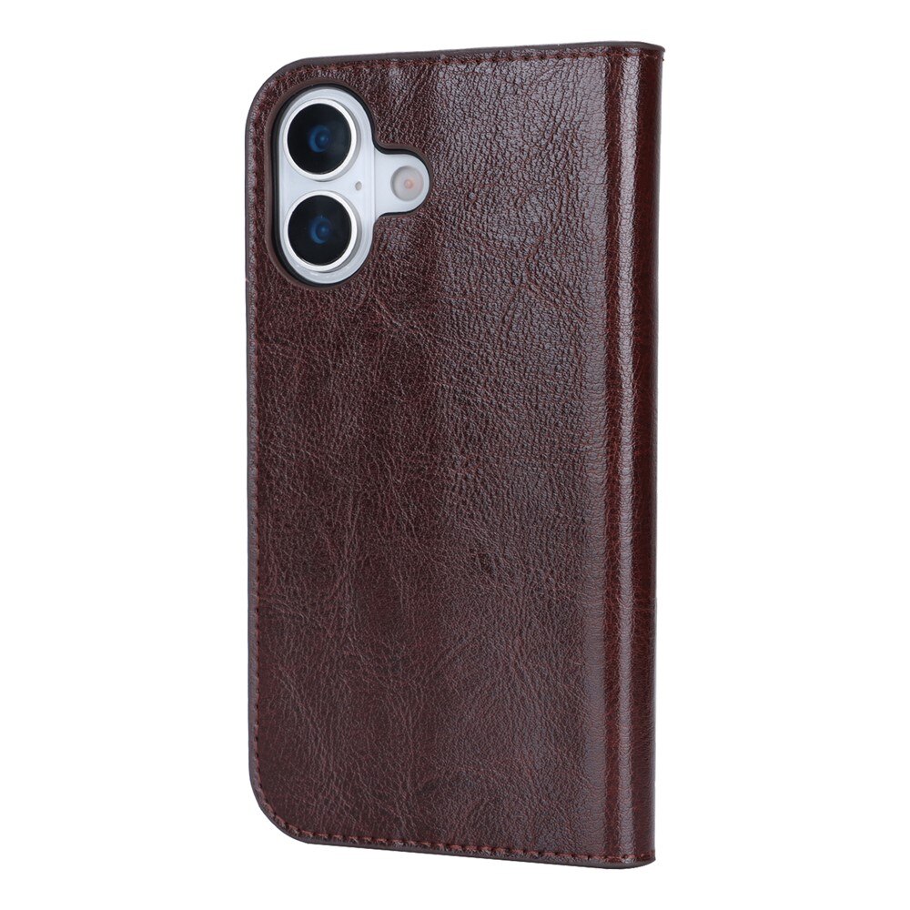 Coque portefeuille en cuir Veritable iPhone 17, Marron foncé