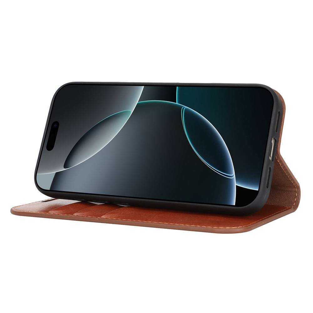 Coque portefeuille en cuir Veritable iPhone 17, Marron