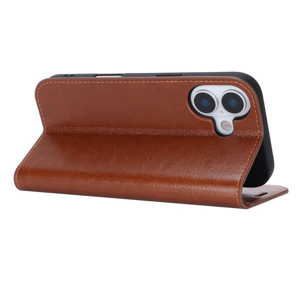 Coque portefeuille en cuir Veritable iPhone 17, Marron