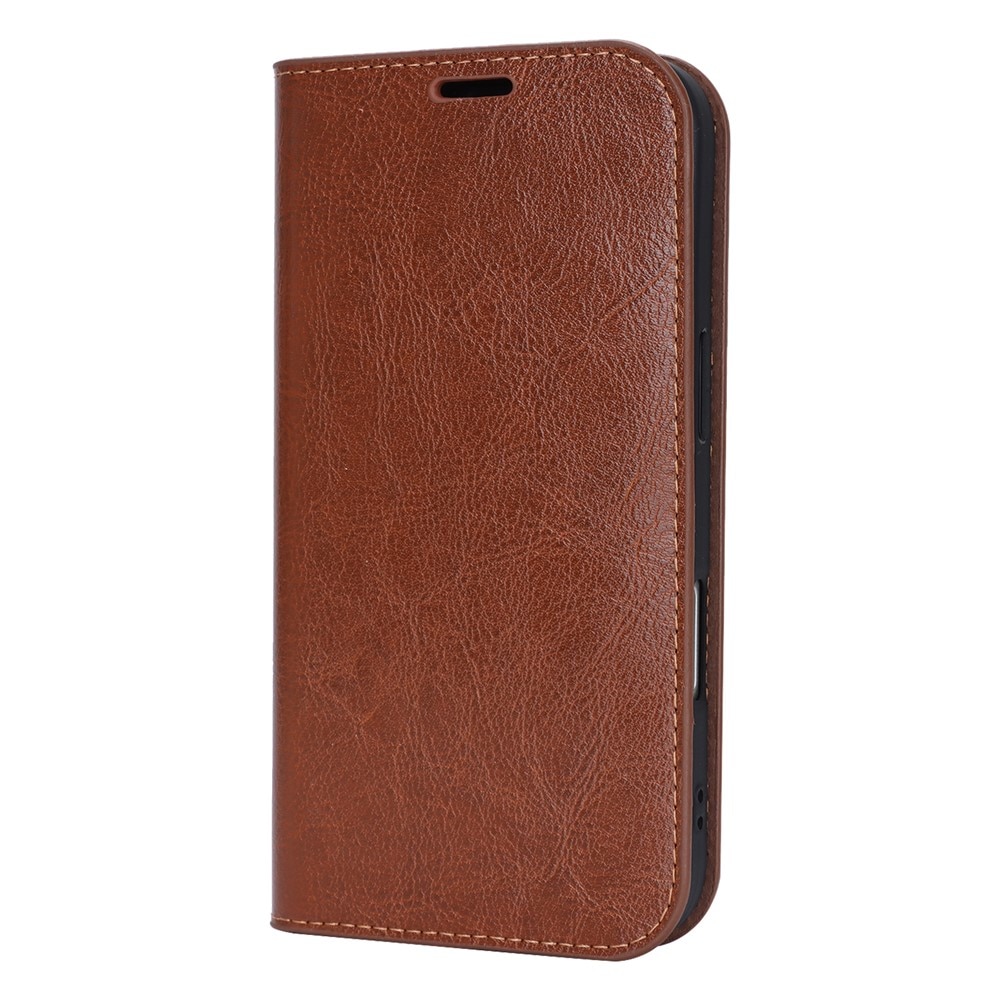 Coque portefeuille en cuir Veritable iPhone 17, Marron