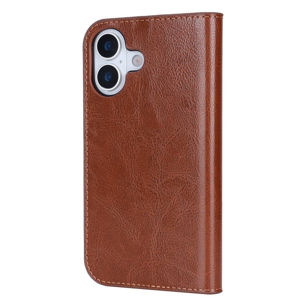 Coque portefeuille en cuir Veritable iPhone 17, Marron