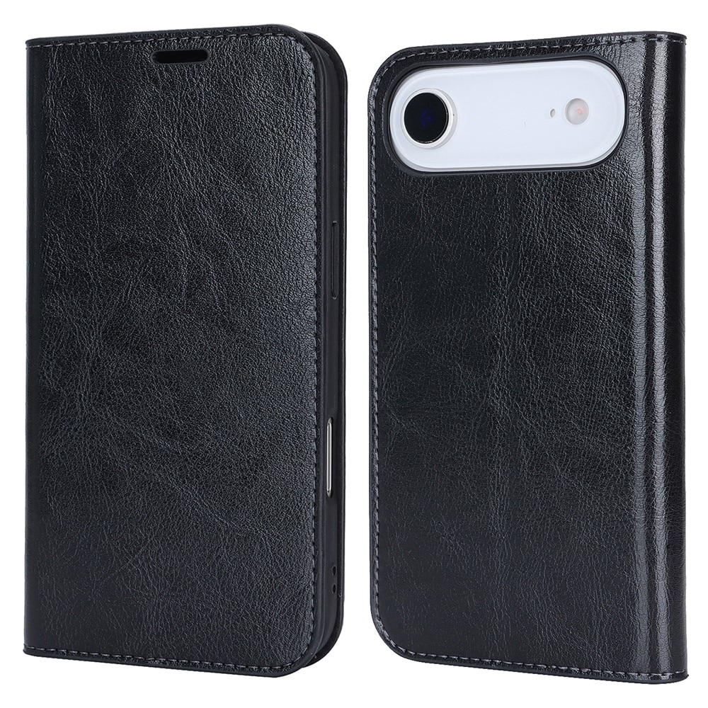 Coque portefeuille en cuir Veritable iPhone 17 Air, Noir