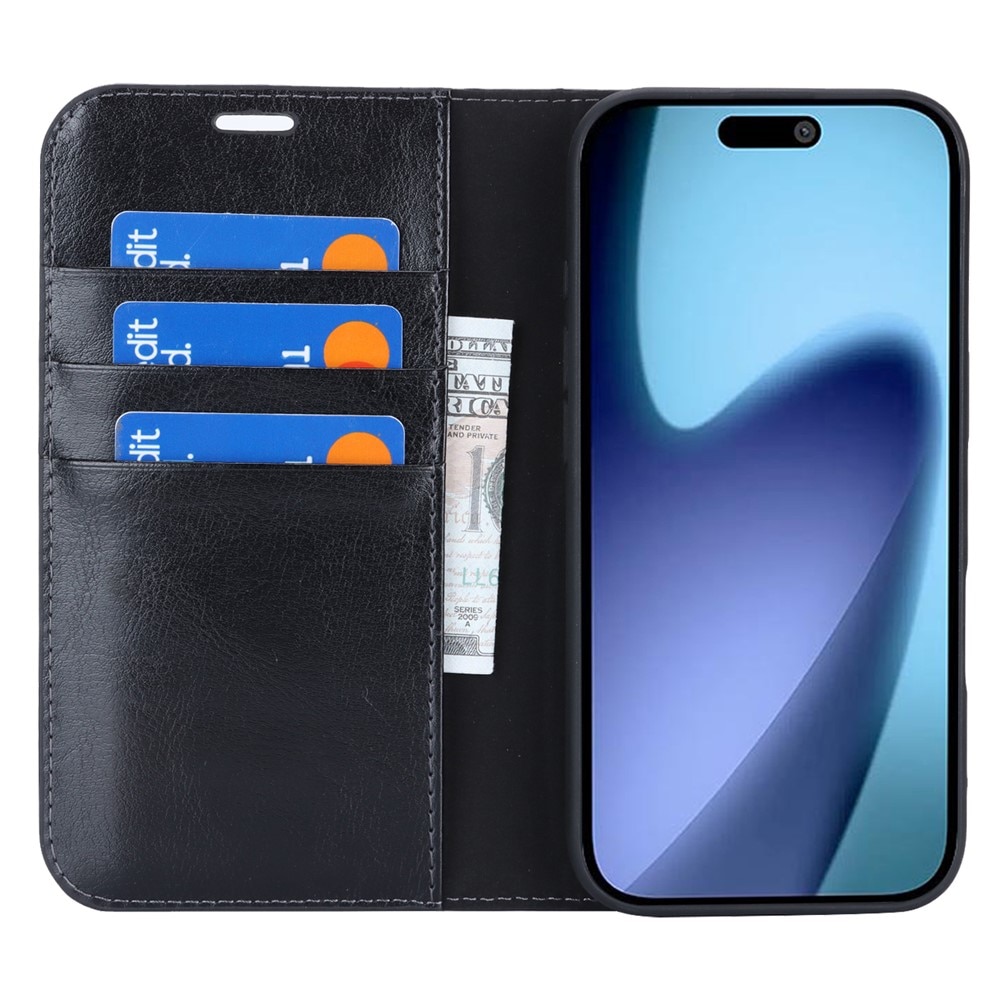 Coque portefeuille en cuir Veritable iPhone 17 Air, Noir