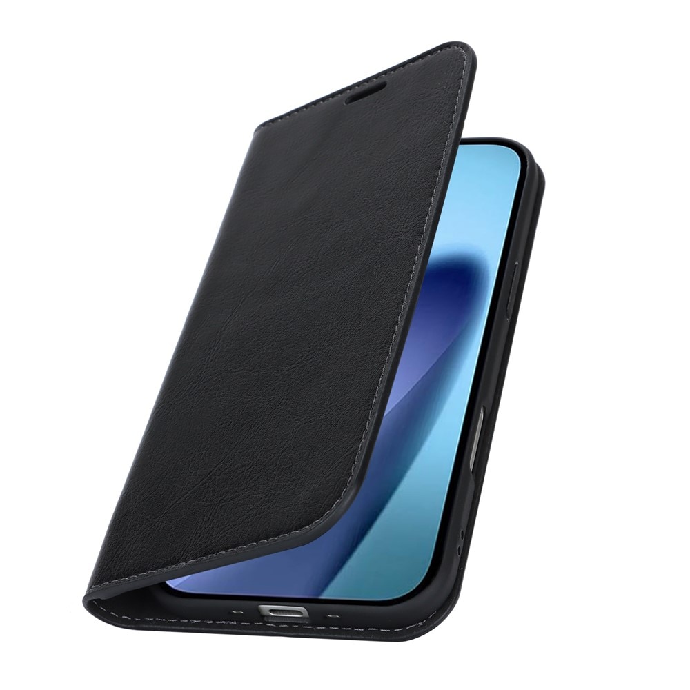 Coque portefeuille en cuir Veritable iPhone 17 Air, Noir