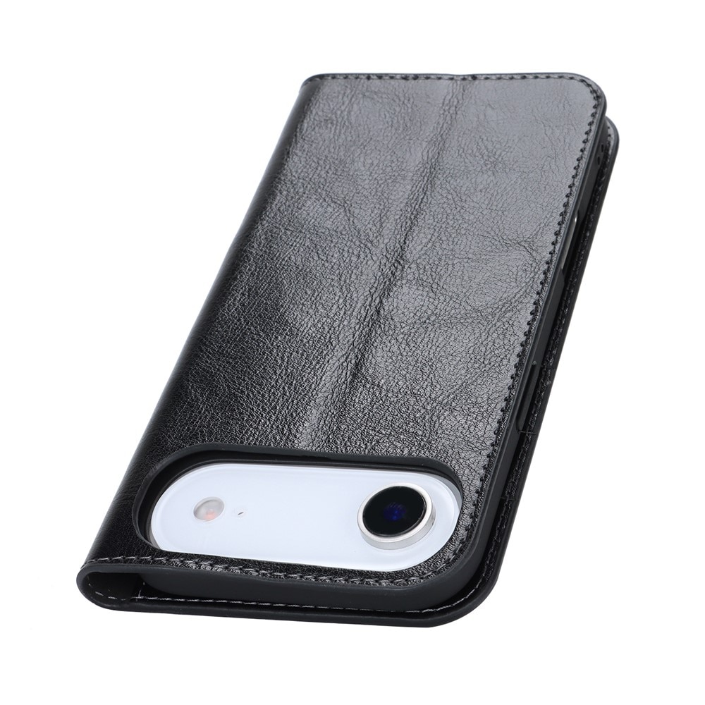 Coque portefeuille en cuir Veritable iPhone 17 Air, Noir