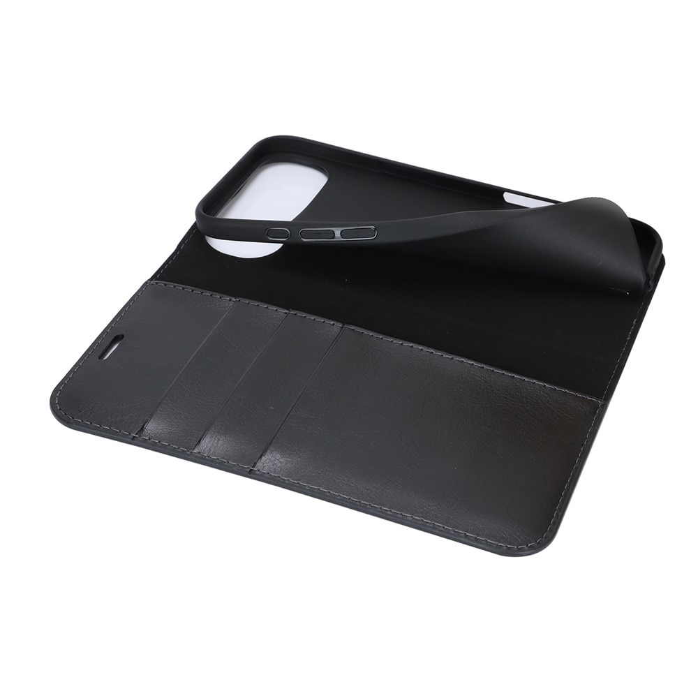 Coque portefeuille en cuir Veritable iPhone 17 Air, Noir
