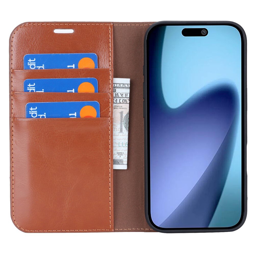 Coque portefeuille en cuir Veritable iPhone 17 Air, Noir