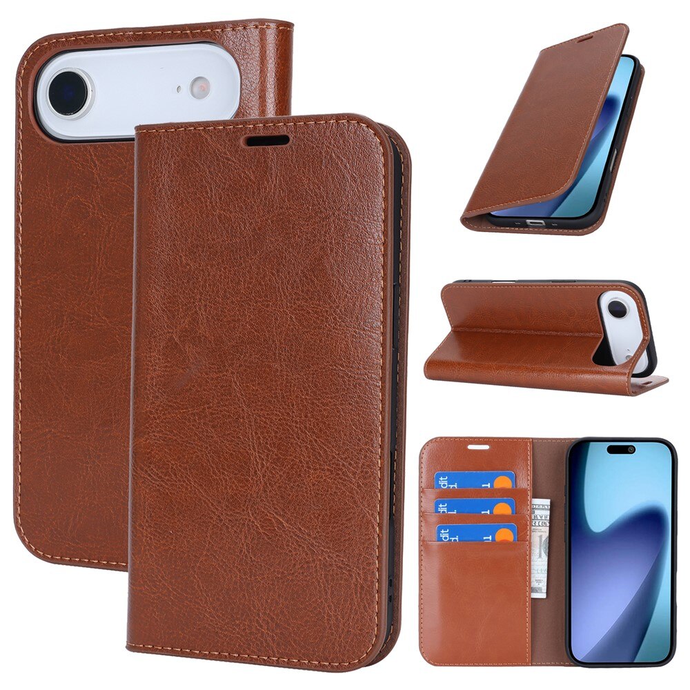 Coque portefeuille en cuir Veritable iPhone 17 Air, Noir