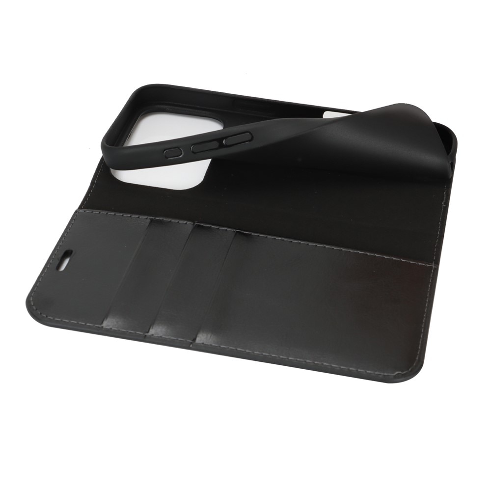 Coque portefeuille en cuir Veritable iPhone 17 Pro, Noir