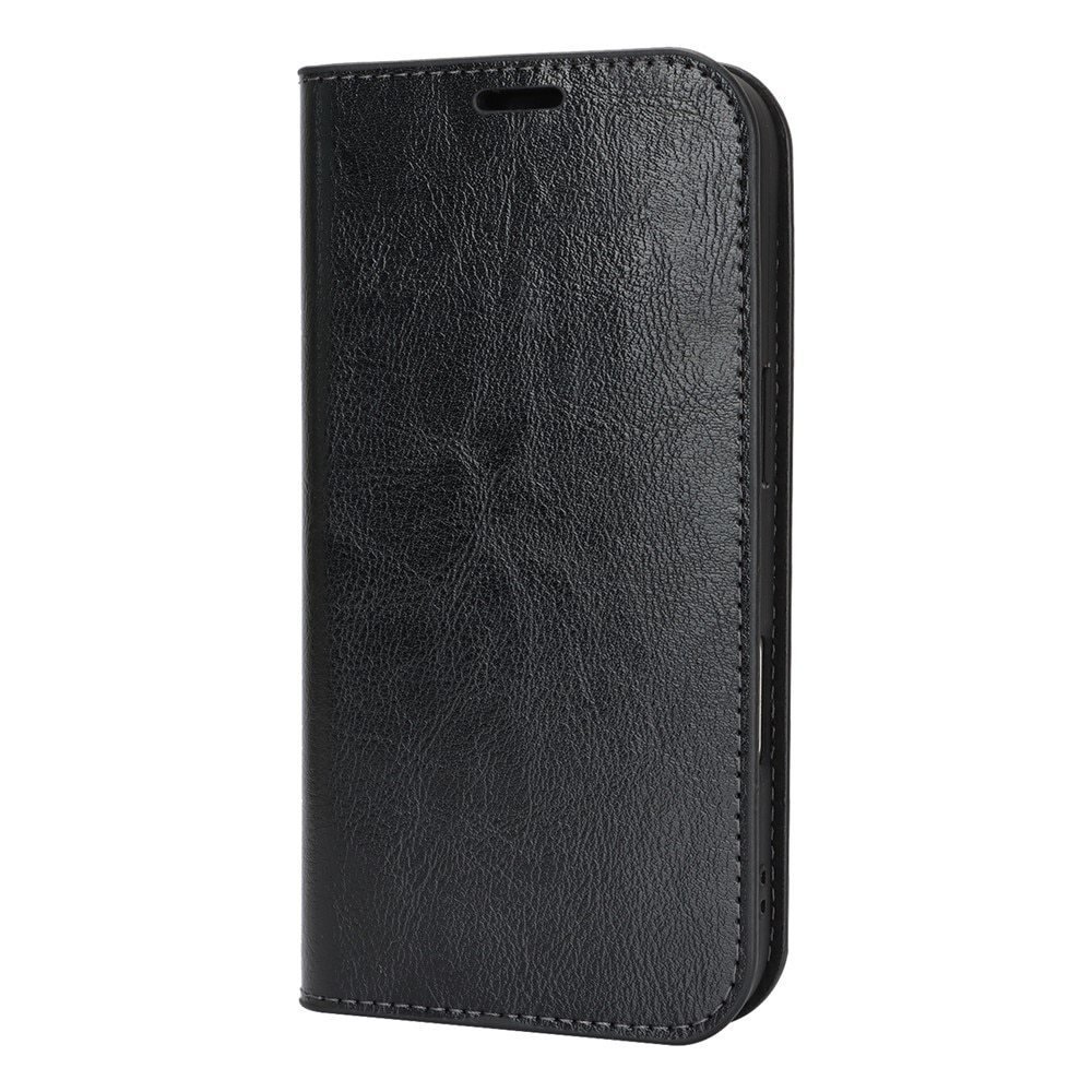 Coque portefeuille en cuir Veritable iPhone 17 Pro, Noir