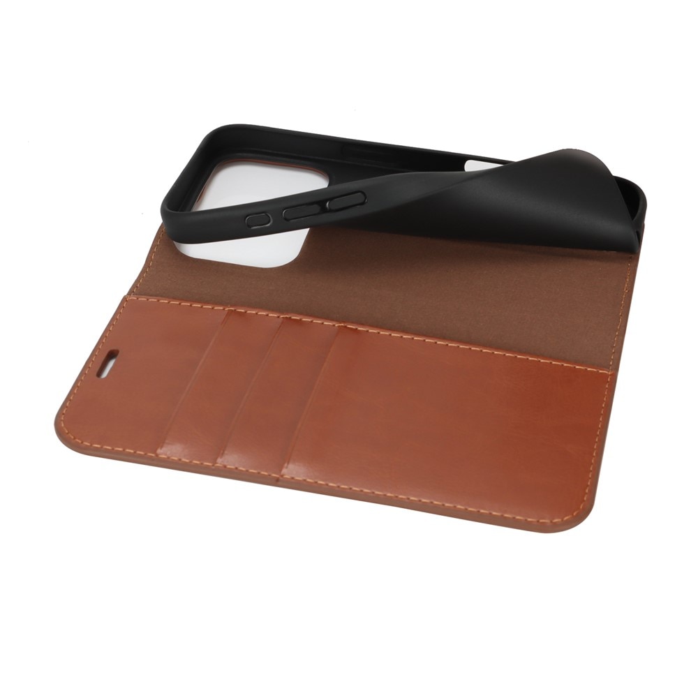 Coque portefeuille en cuir Veritable iPhone 17 Pro, Marron