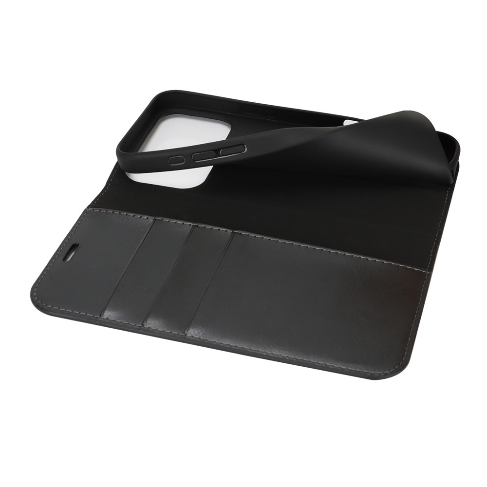 Coque portefeuille en cuir Veritable iPhone 17 Pro Max, Noir