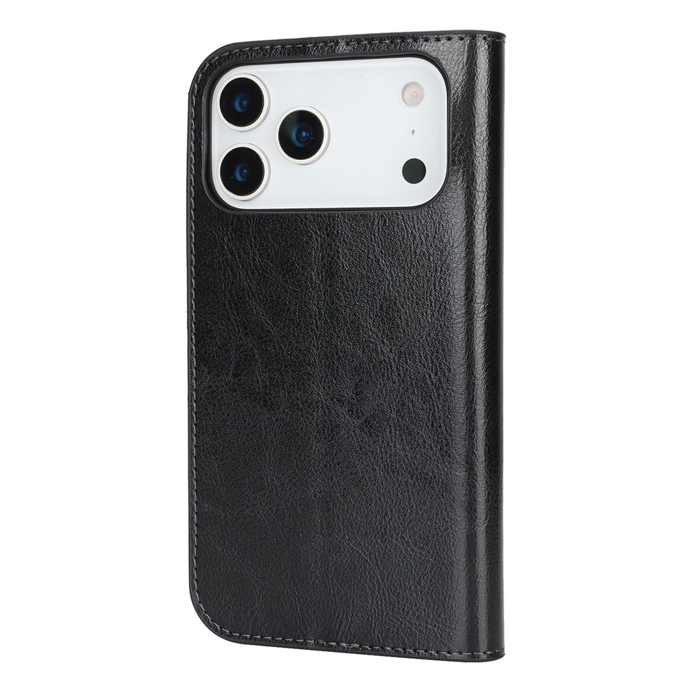 Coque portefeuille en cuir Veritable iPhone 17 Pro Max, Noir