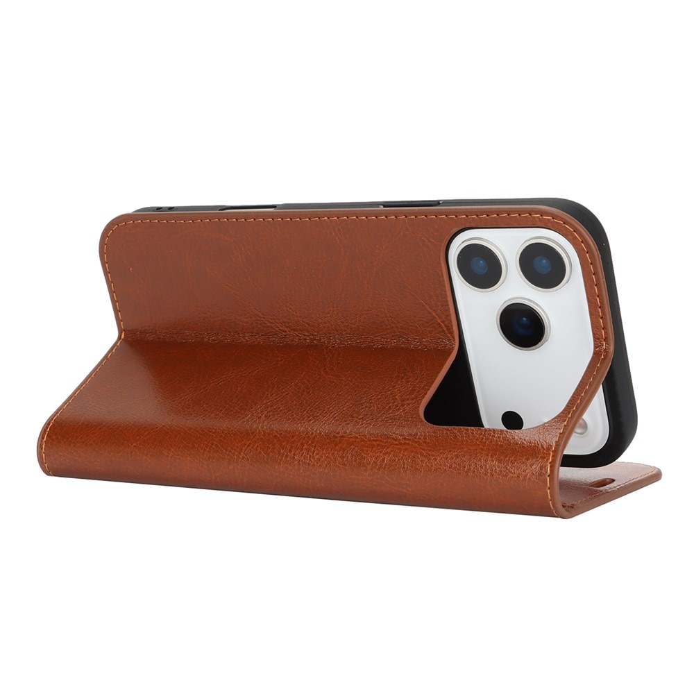Coque portefeuille en cuir Veritable iPhone 17 Pro Max, Marron