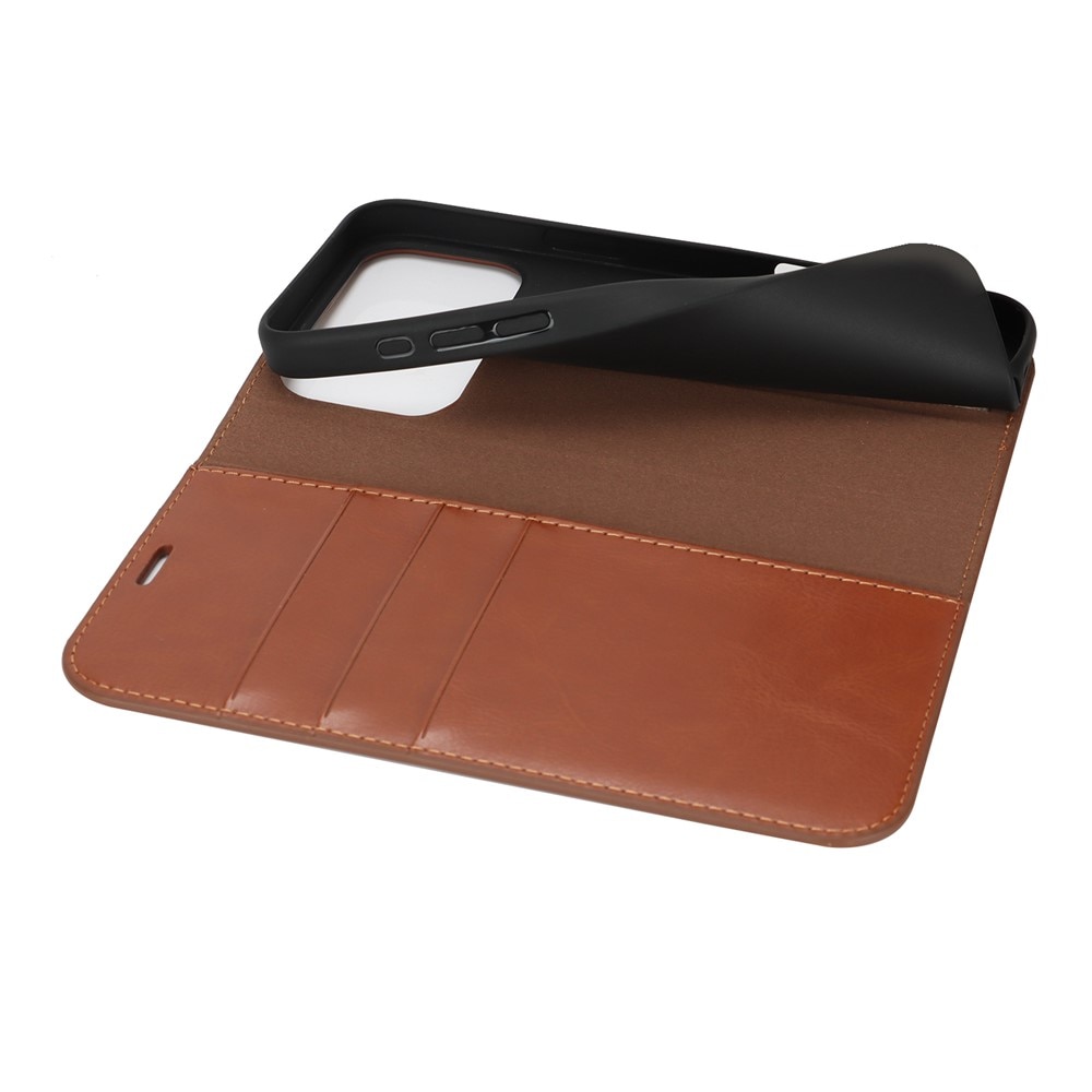 Coque portefeuille en cuir Veritable iPhone 17 Pro Max, Marron