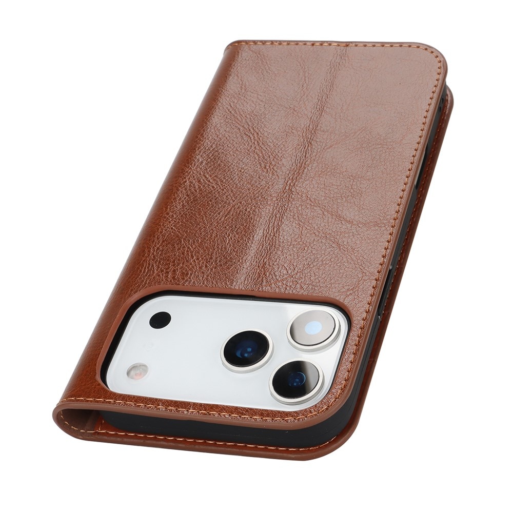 Coque portefeuille en cuir Veritable iPhone 17 Pro Max, Marron