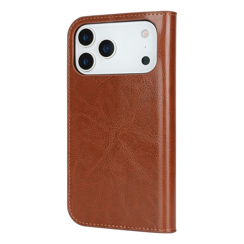 Coque portefeuille en cuir Veritable iPhone 17 Pro Max, Marron