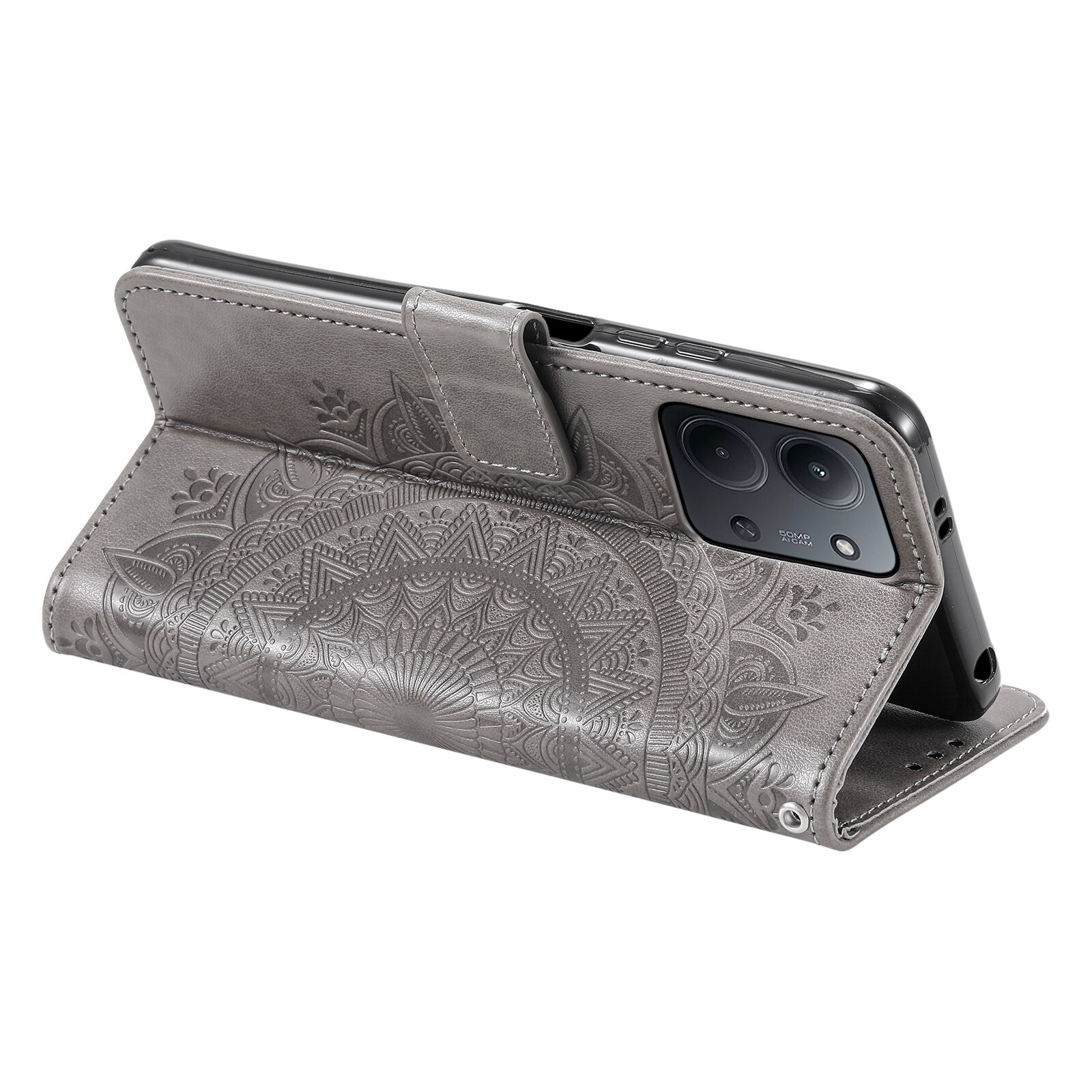 Étui en cuir Mandala Xiaomi Redmi 15C, Gris