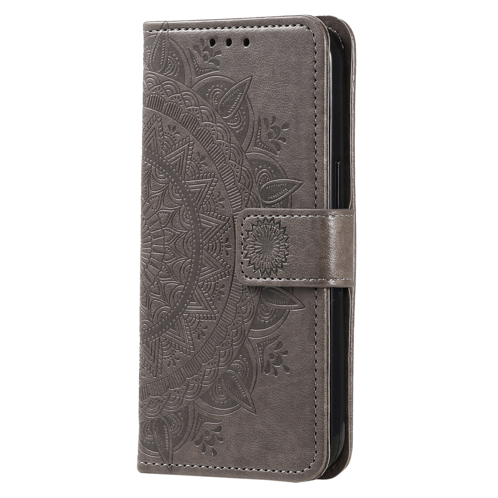 Étui en cuir Mandala Xiaomi Redmi 15C, Gris