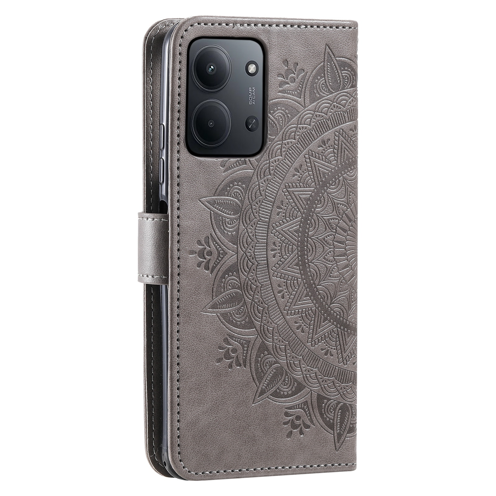 Étui en cuir Mandala Xiaomi Redmi 15C, Gris