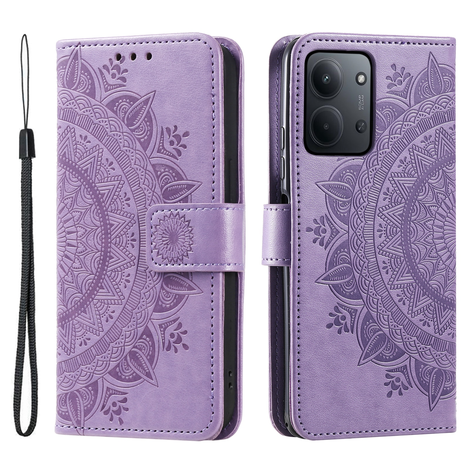Étui en cuir Mandala Xiaomi Redmi 15C, Violet