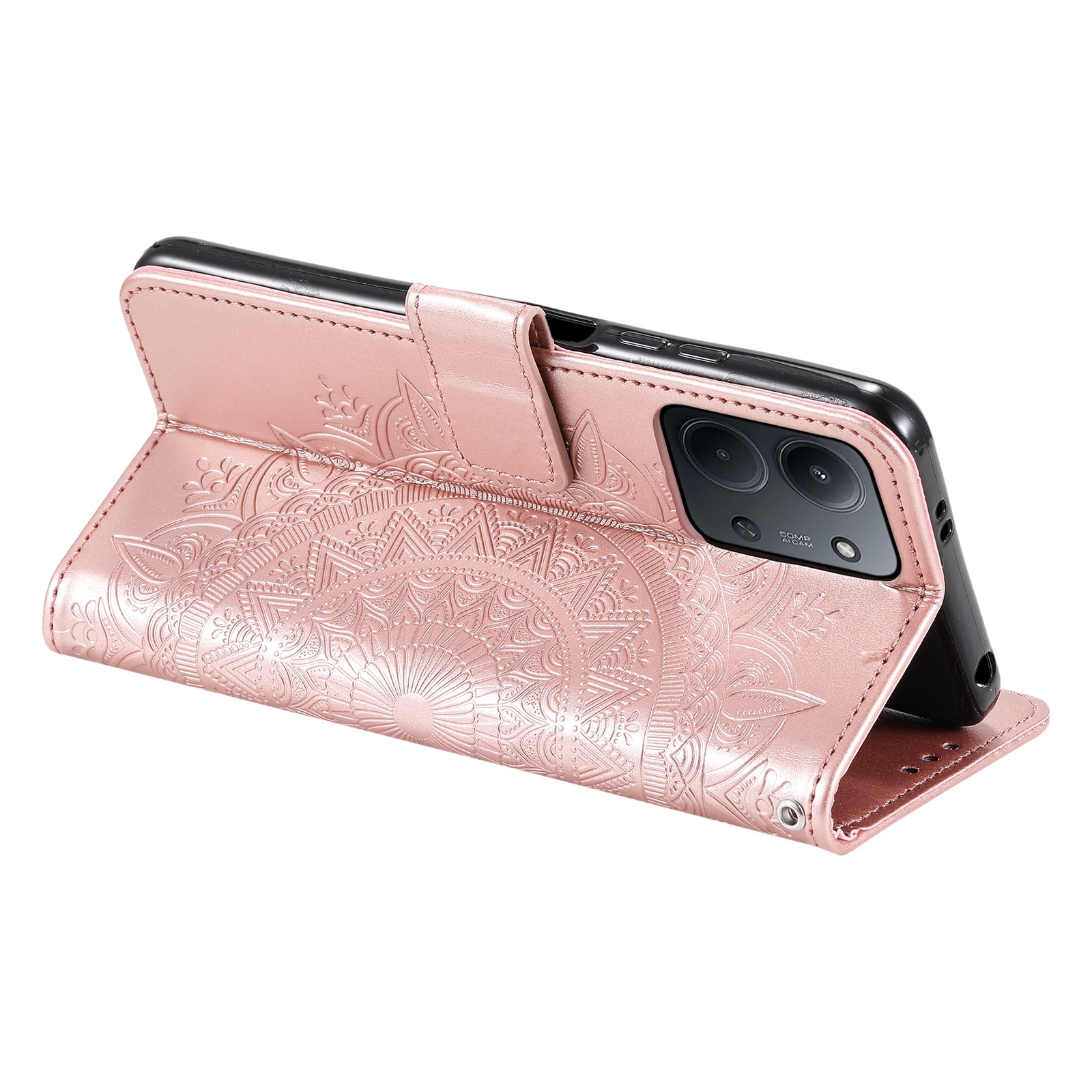 Étui en cuir Mandala Xiaomi Redmi 15C, Or rose