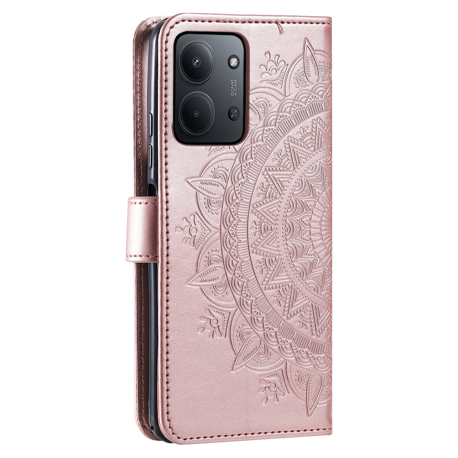 Étui en cuir Mandala Xiaomi Redmi 15C, Or rose