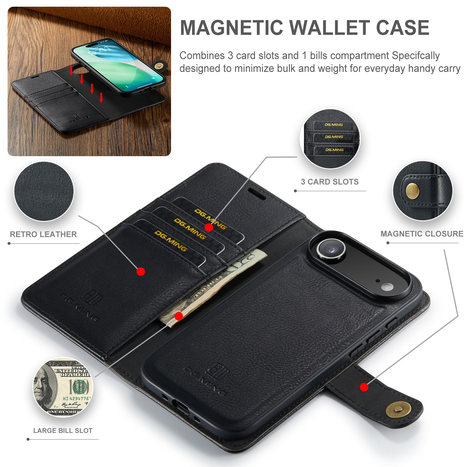 Étui portefeuille Magnet Wallet iPhone 17 Air, Black