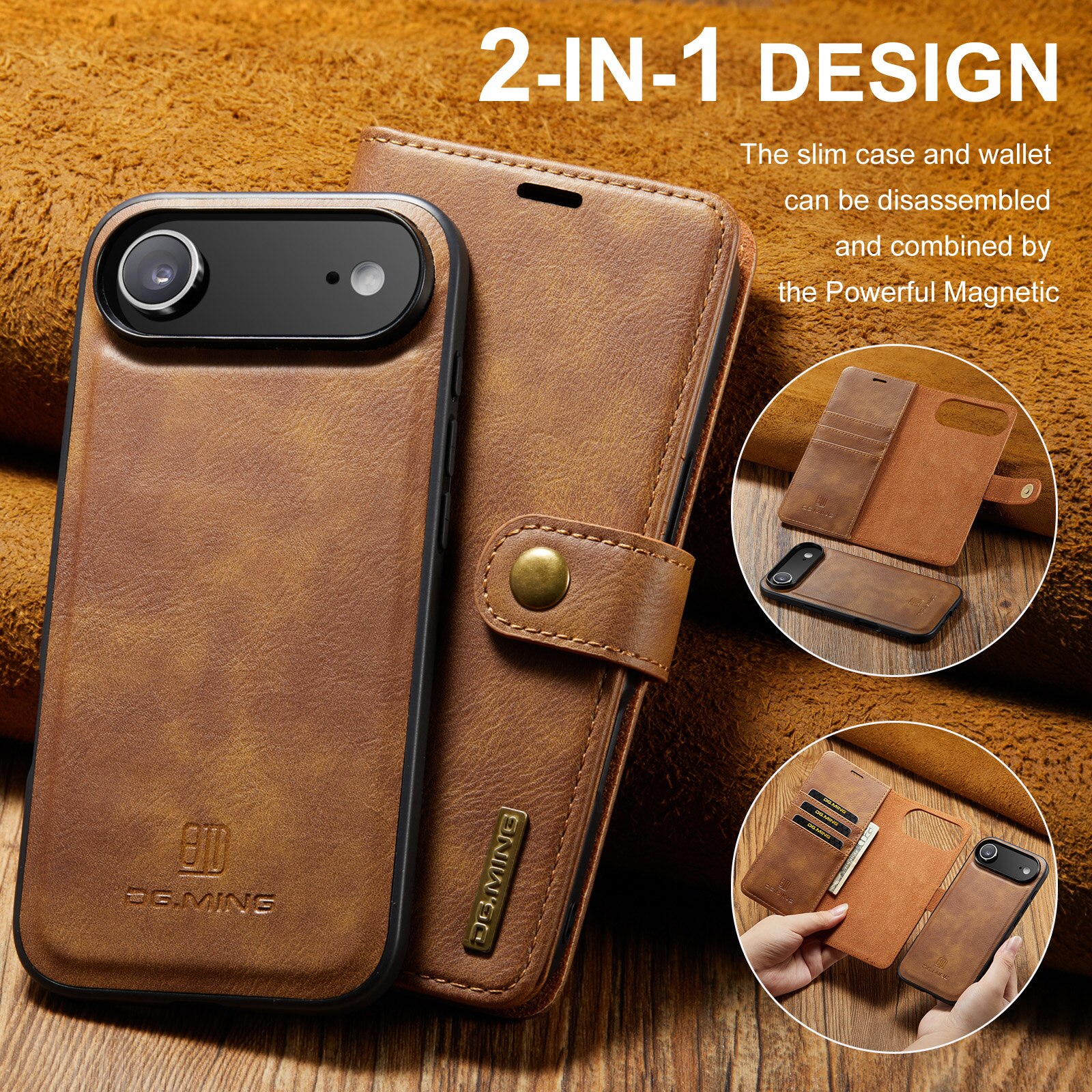 Étui portefeuille Magnet Wallet iPhone 17 Air, Cognac