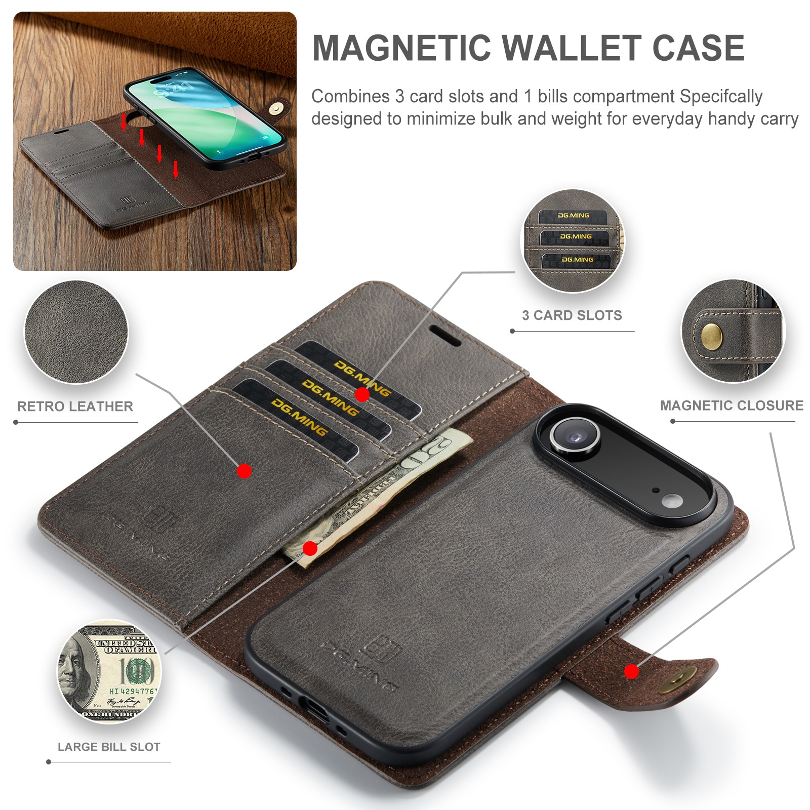 Étui portefeuille Magnet Wallet iPhone 17 Air, Brown