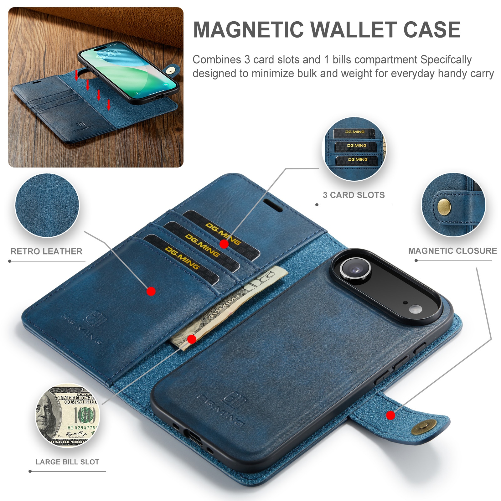 Étui portefeuille Magnet Wallet iPhone 17 Air, Blue