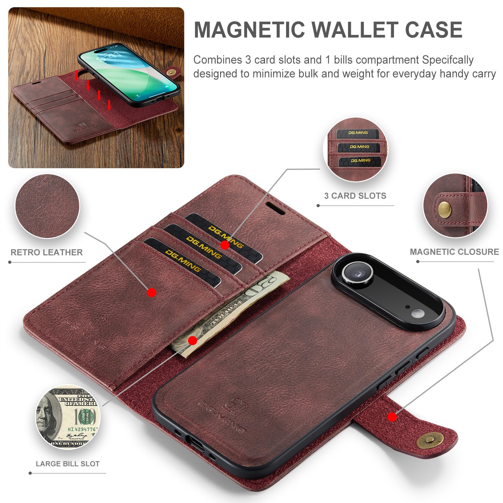 Étui portefeuille Magnet Wallet iPhone 17 Air, Red