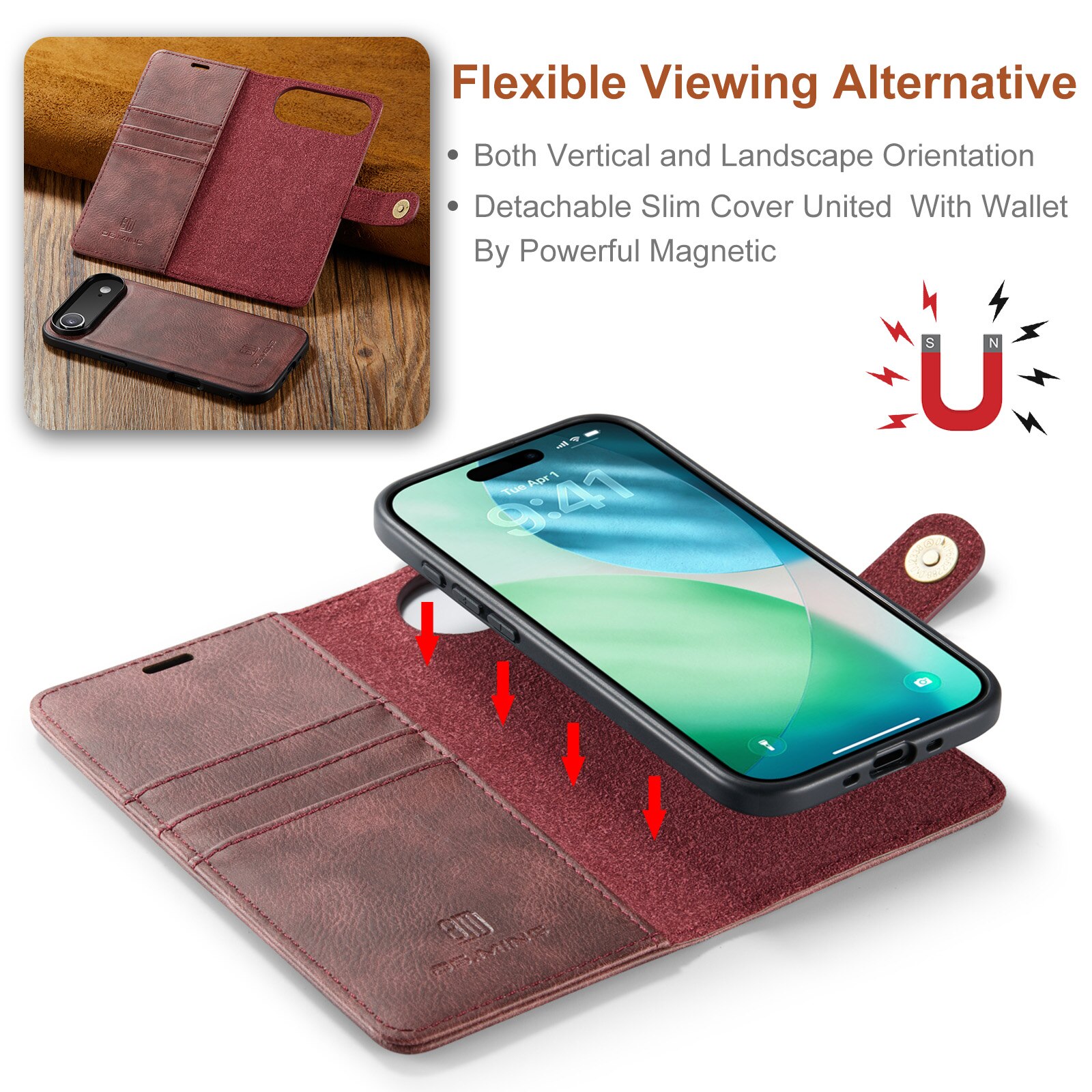 Étui portefeuille Magnet Wallet iPhone 17 Air, Red
