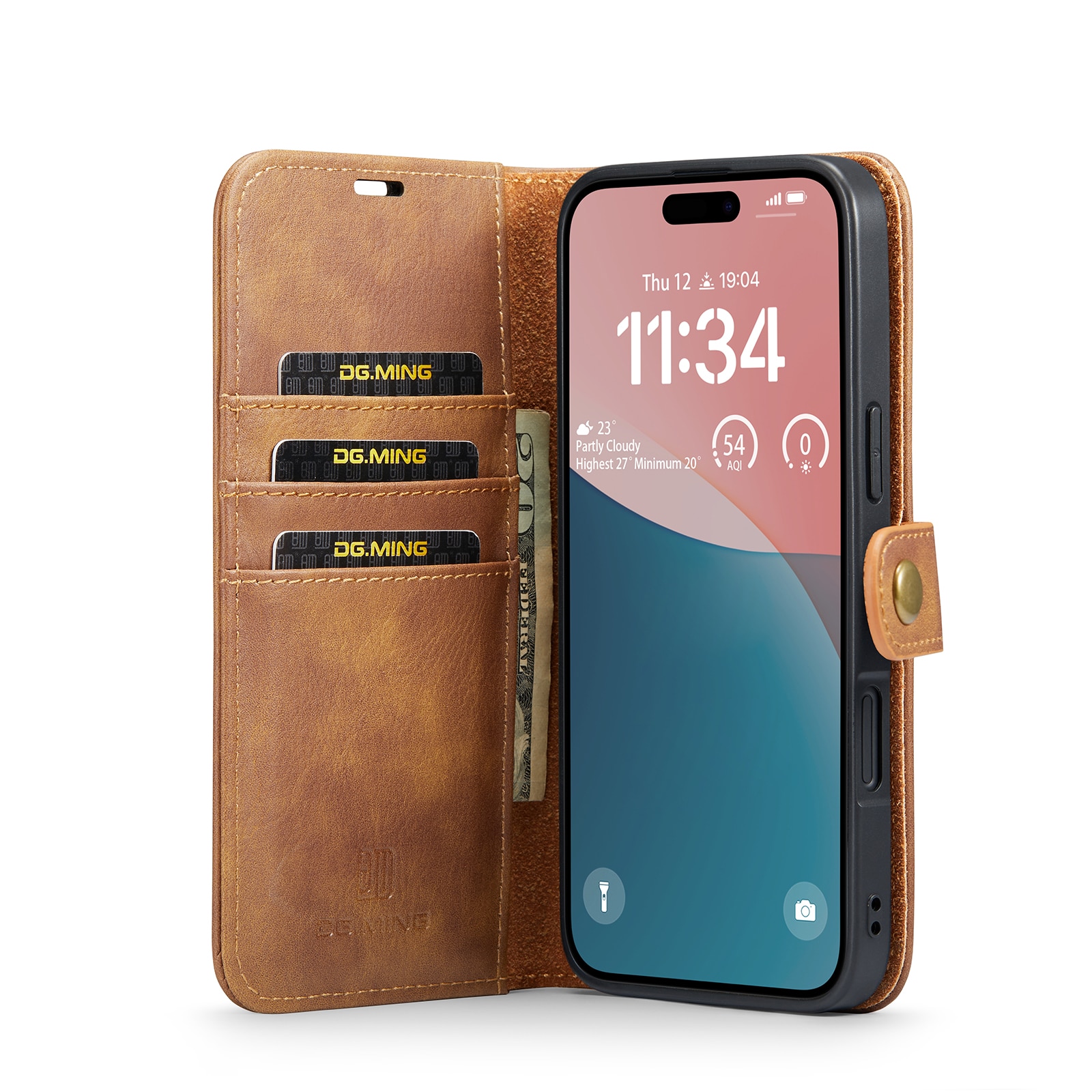 Étui portefeuille Magnet Wallet iPhone 17, Cognac