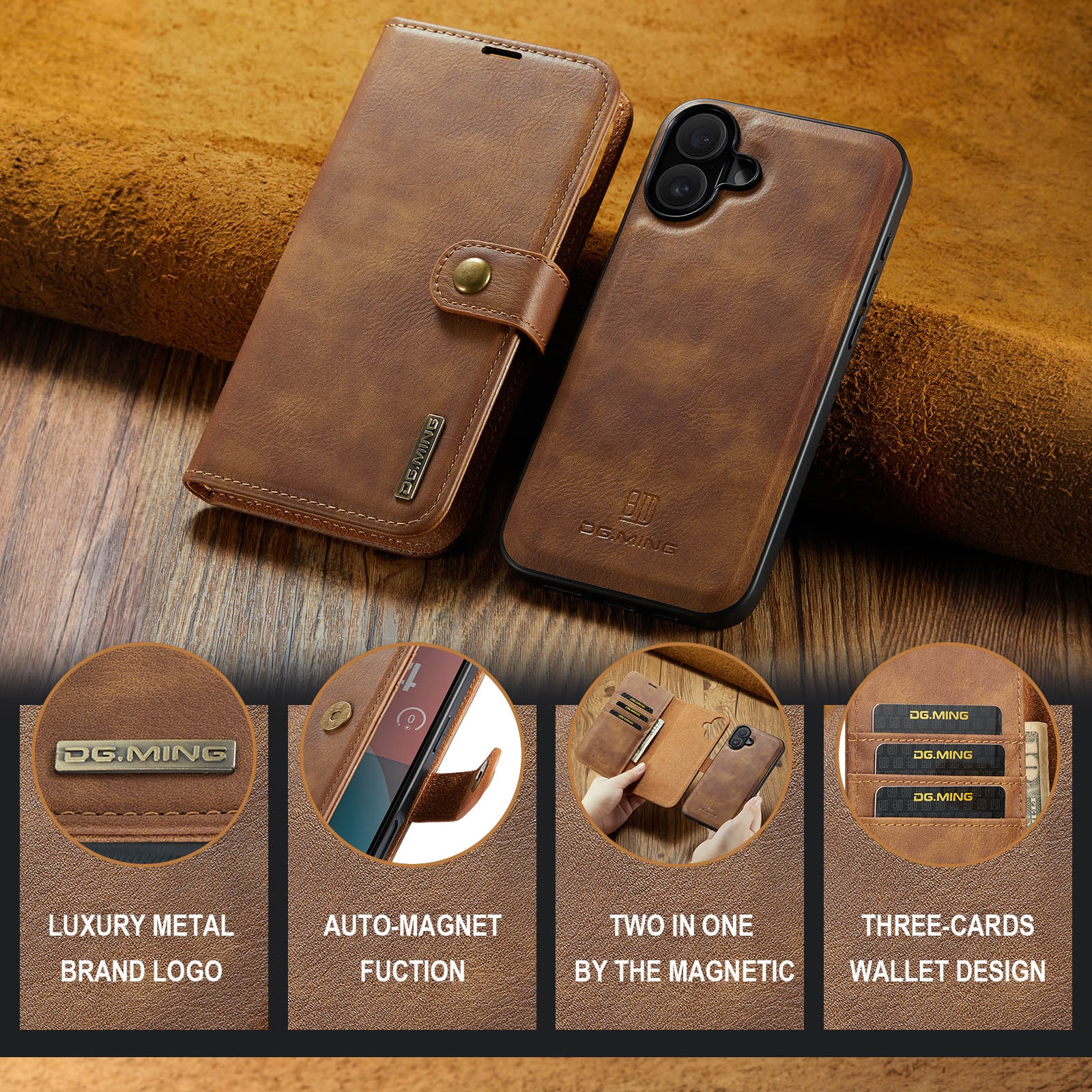 Étui portefeuille Magnet Wallet iPhone 17, Cognac
