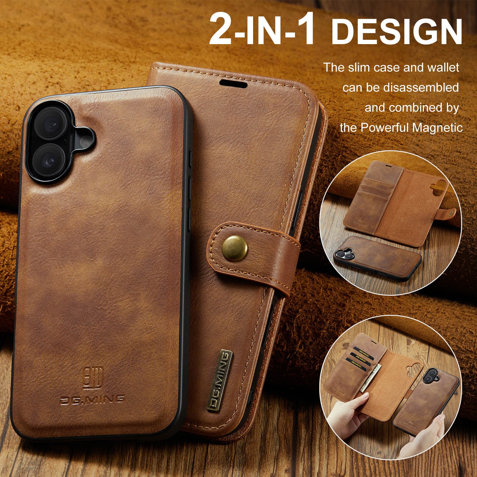Étui portefeuille Magnet Wallet iPhone 17, Cognac