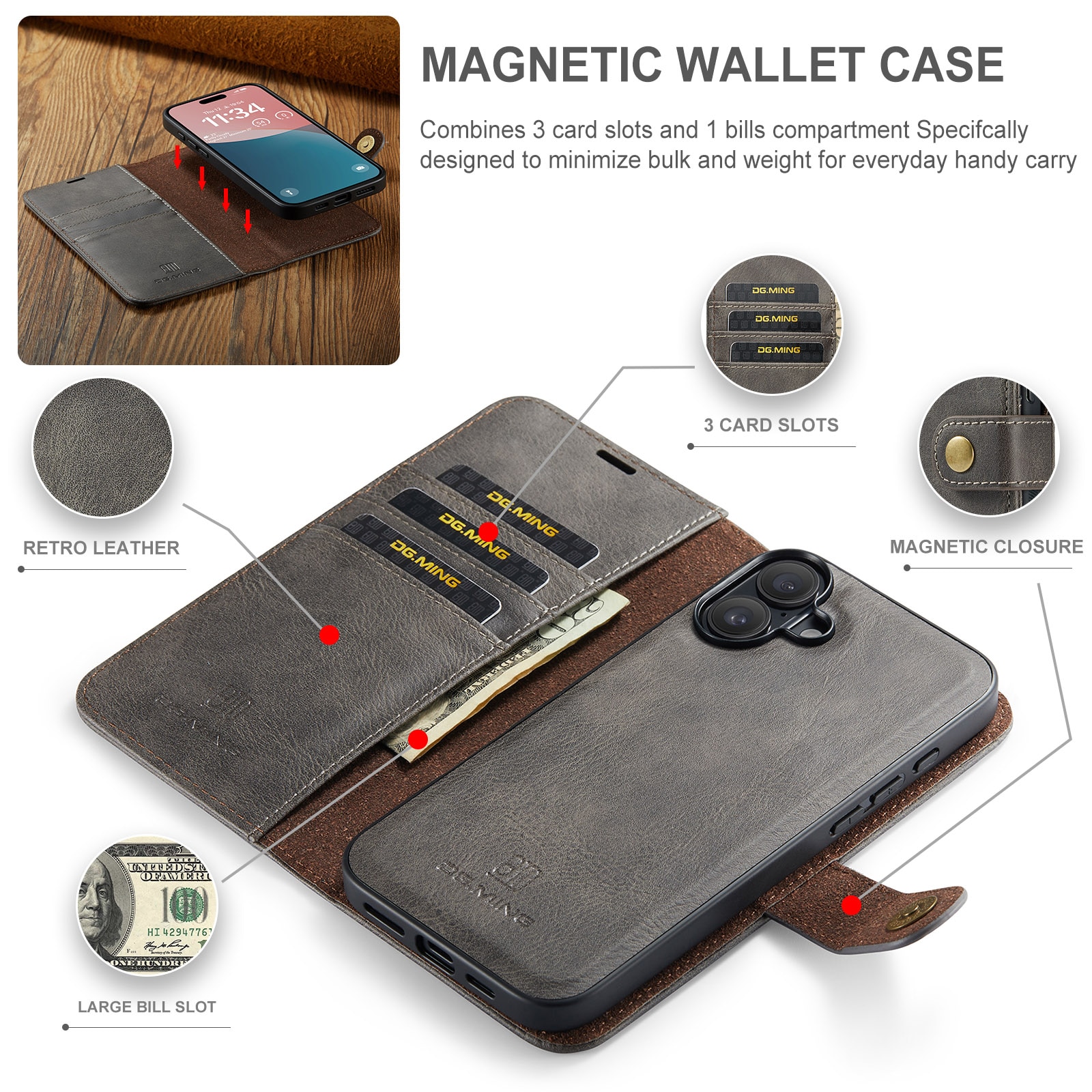 Étui portefeuille Magnet Wallet iPhone 17, Brown