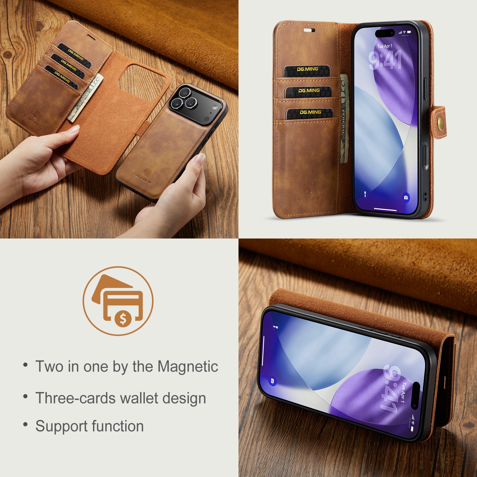 Étui portefeuille Magnet Wallet iPhone 17 Pro, Cognac