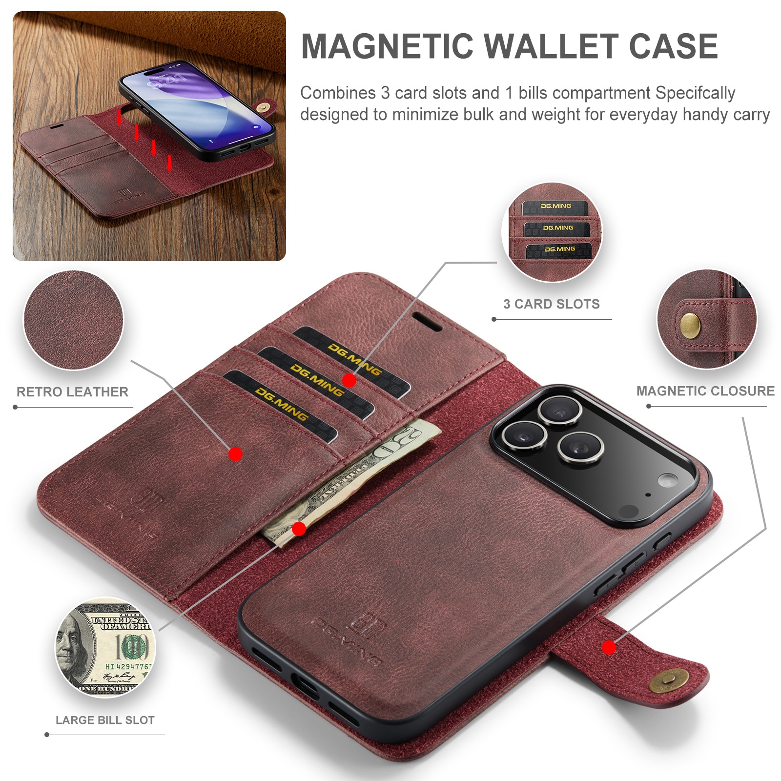 Étui portefeuille Magnet Wallet iPhone 17 Pro Max, Red