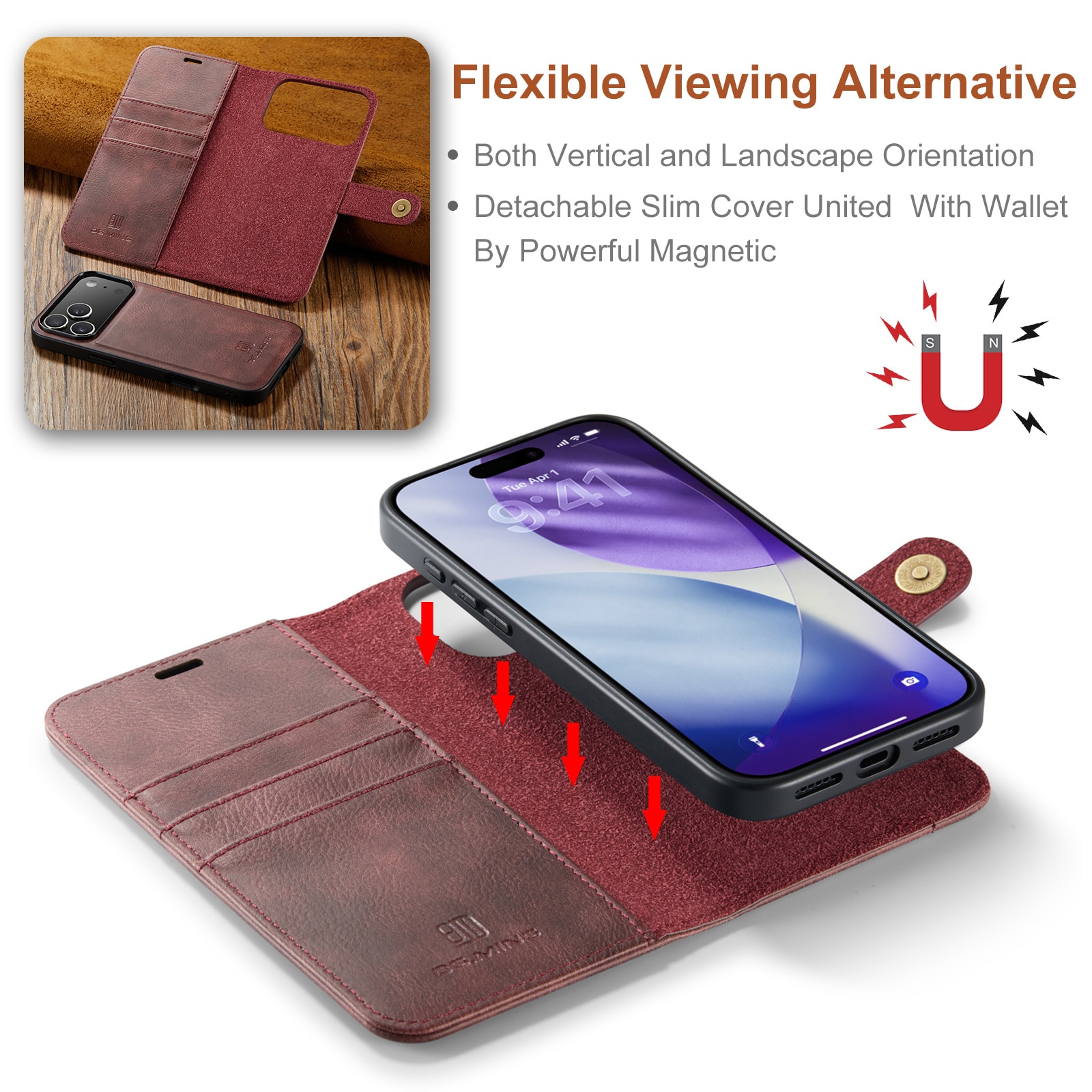 Étui portefeuille Magnet Wallet iPhone 17 Pro Max, Red