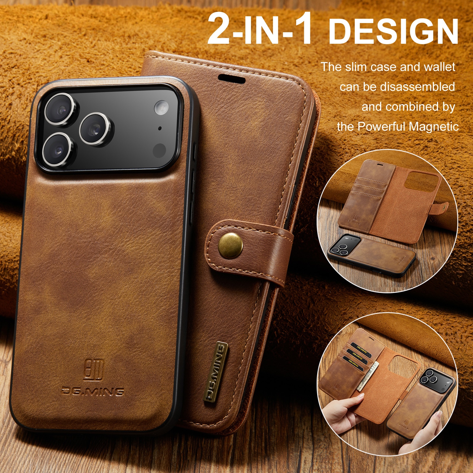 Étui portefeuille Magnet Wallet iPhone 17 Pro Max, Cognac