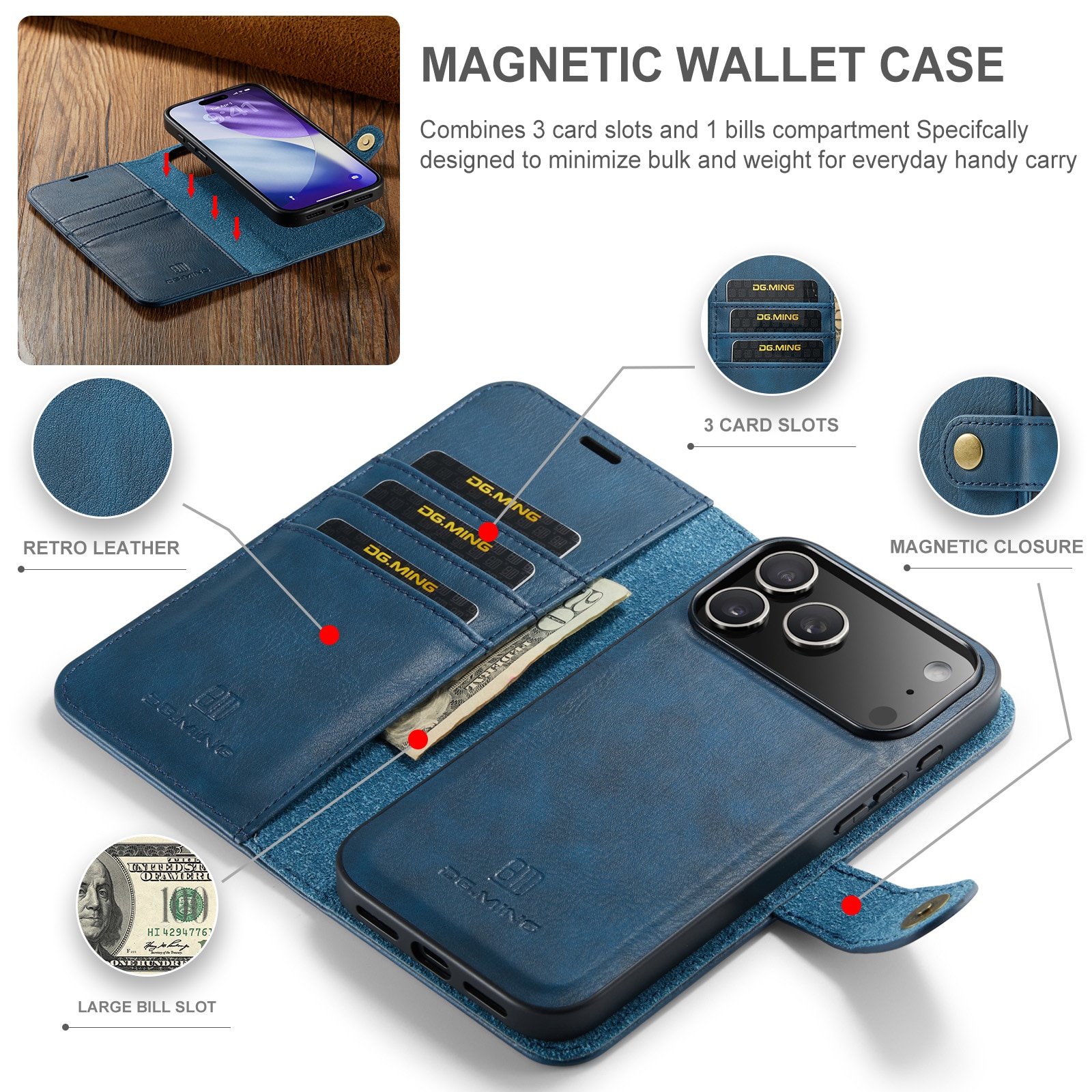 Étui portefeuille Magnet Wallet iPhone 17 Pro Max, Blue
