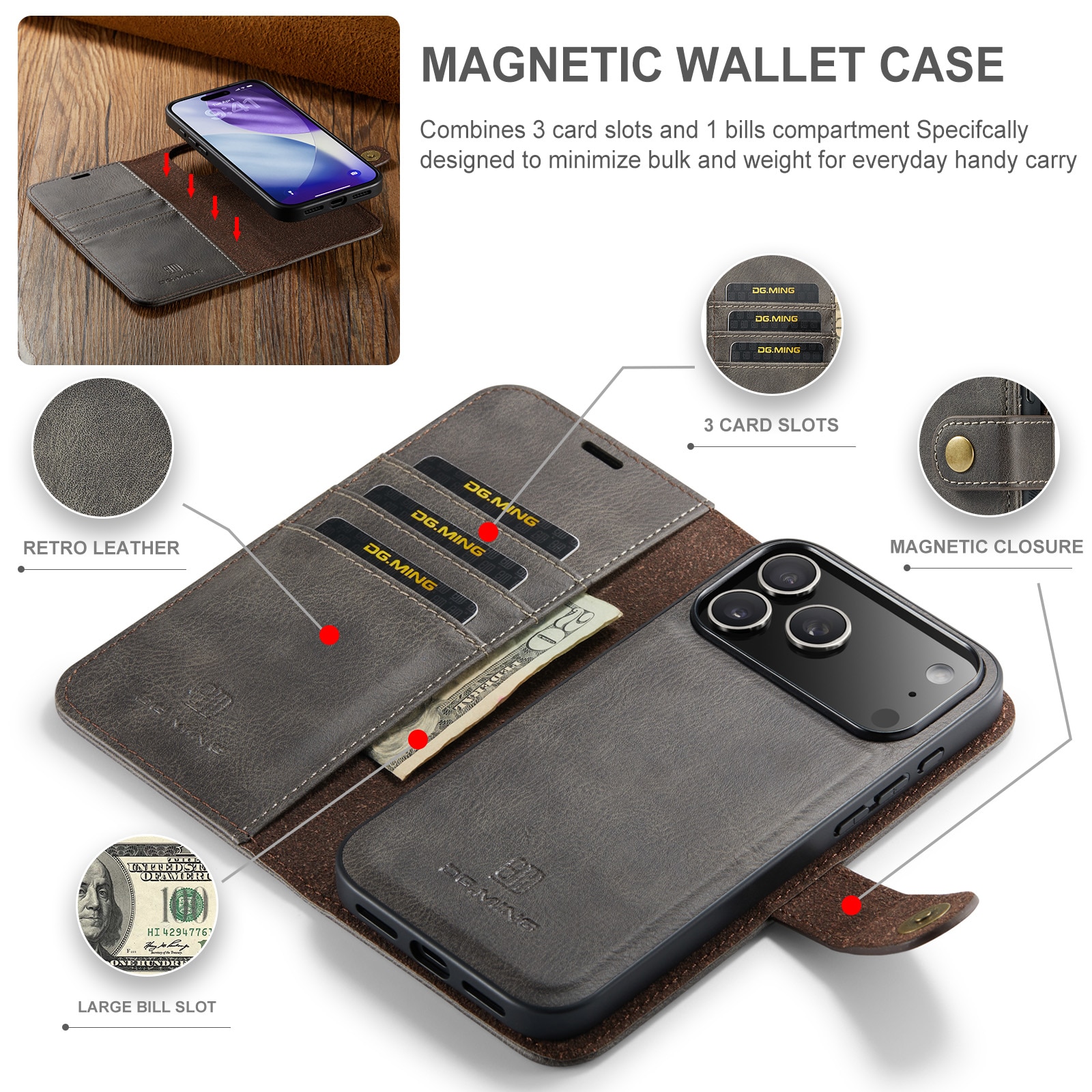 Étui portefeuille Magnet Wallet iPhone 17 Pro Max, Brown