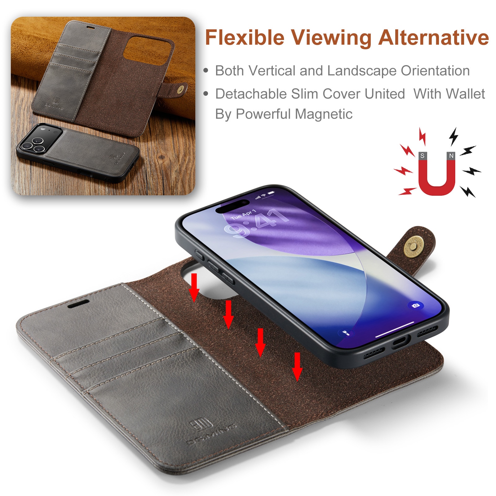 Étui portefeuille Magnet Wallet iPhone 17 Pro Max, Brown