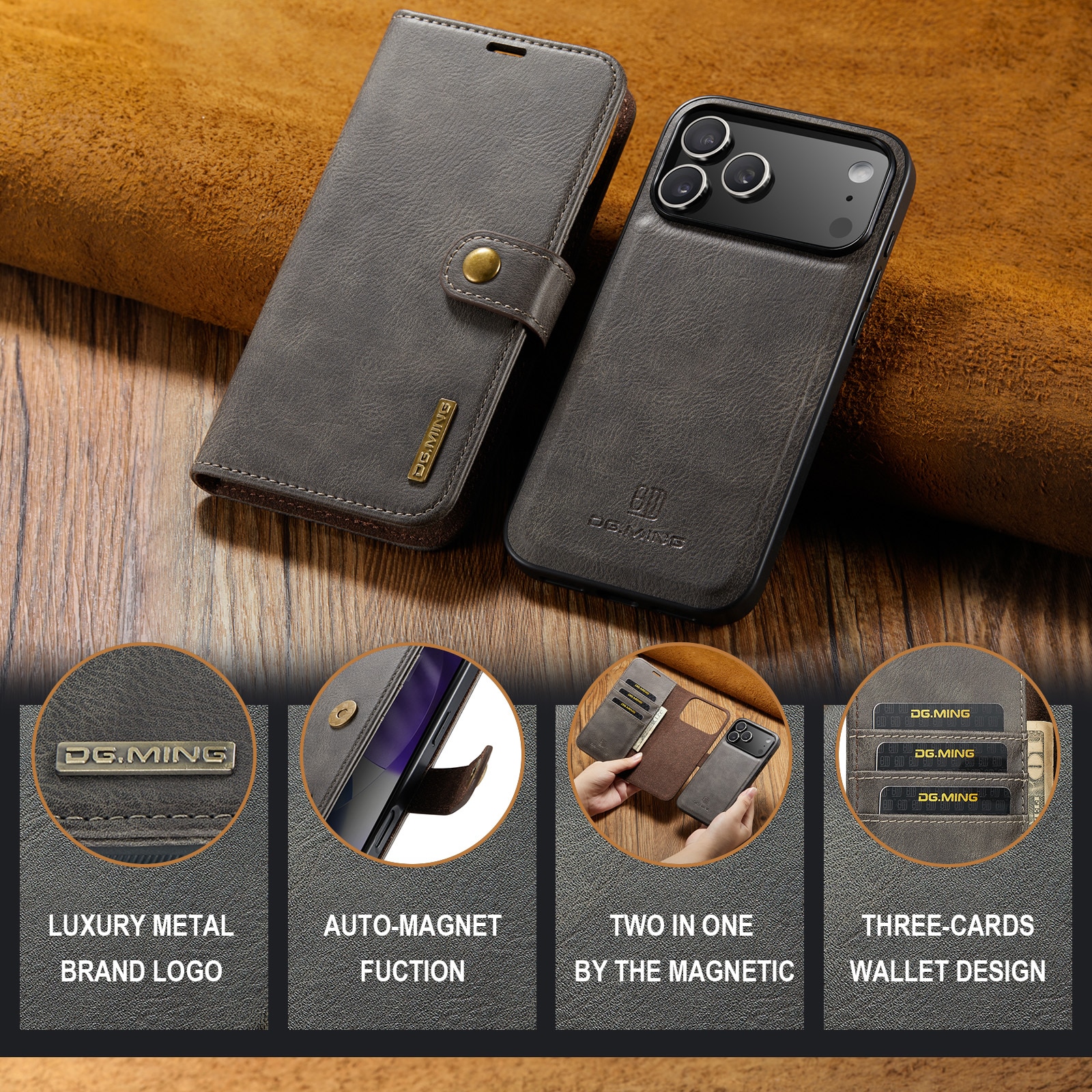 Étui portefeuille Magnet Wallet iPhone 17 Pro Max, Brown
