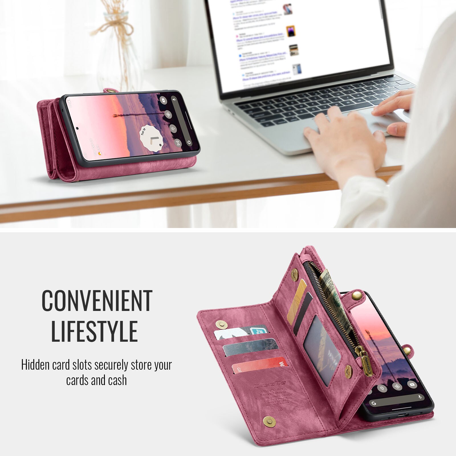 Étui portefeuille multi-cartes Google Pixel 10 Pro, Rouge