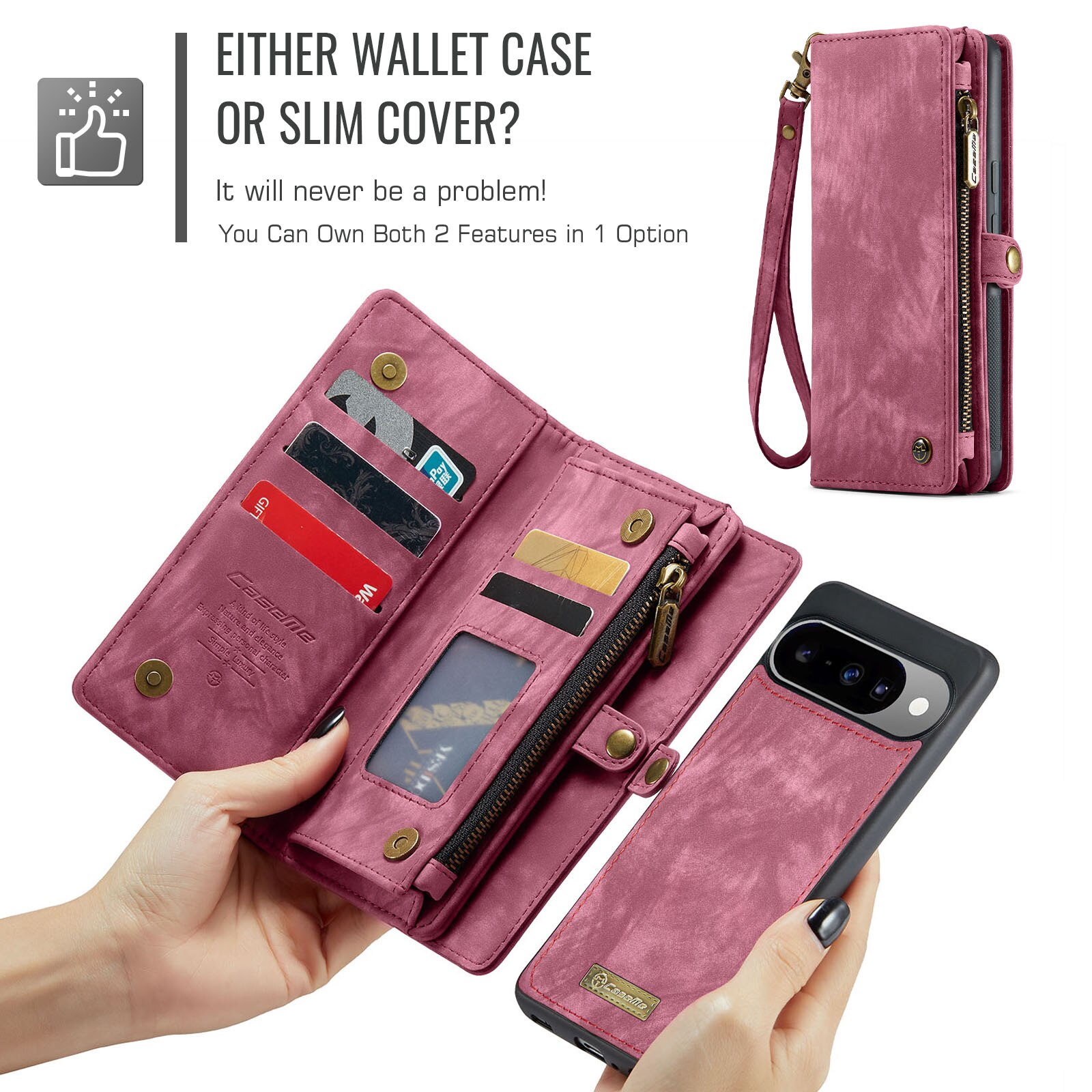 Étui portefeuille multi-cartes Google Pixel 10 Pro, Rouge